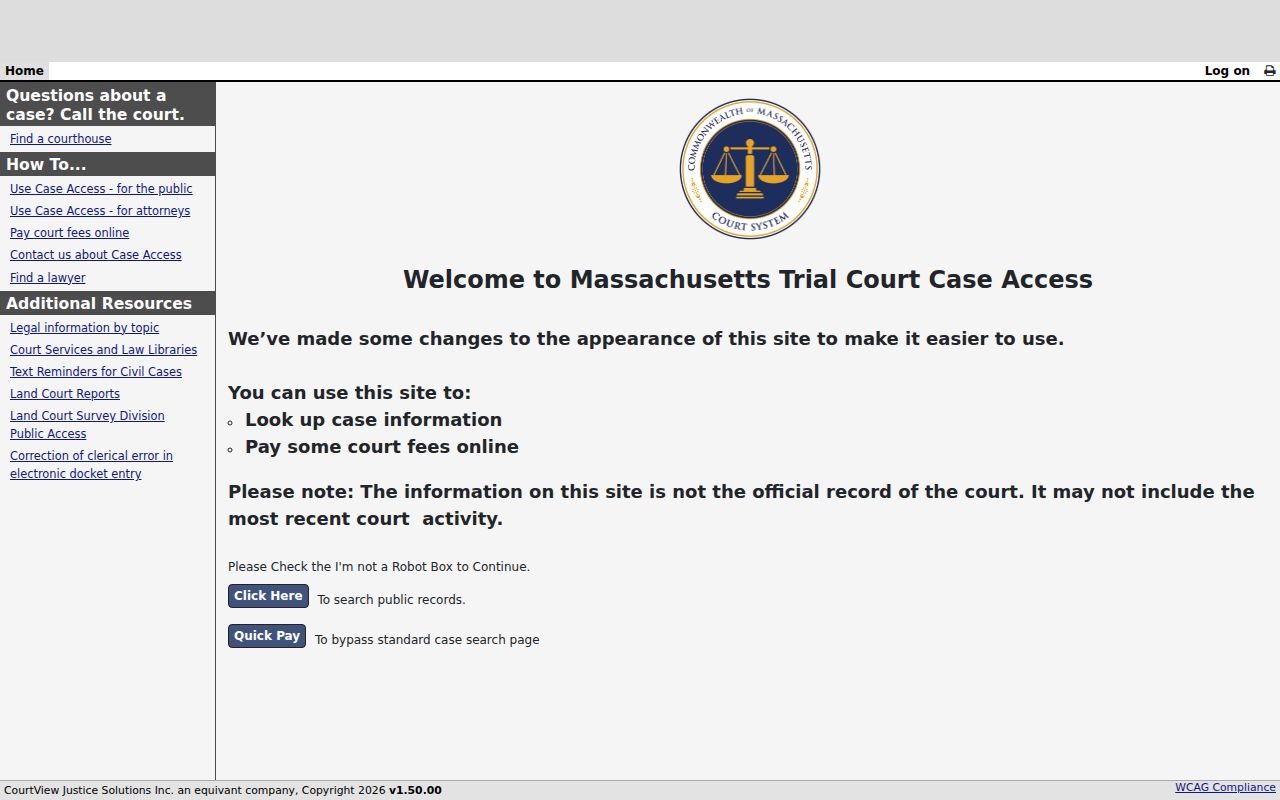 North Andover residents directory Massachusetts Trial Court Case Access screen