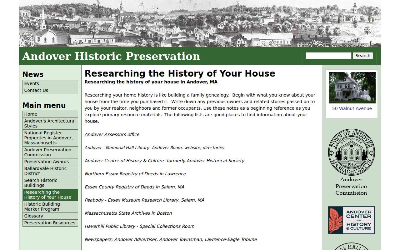 North Andover previous residents house-history guide