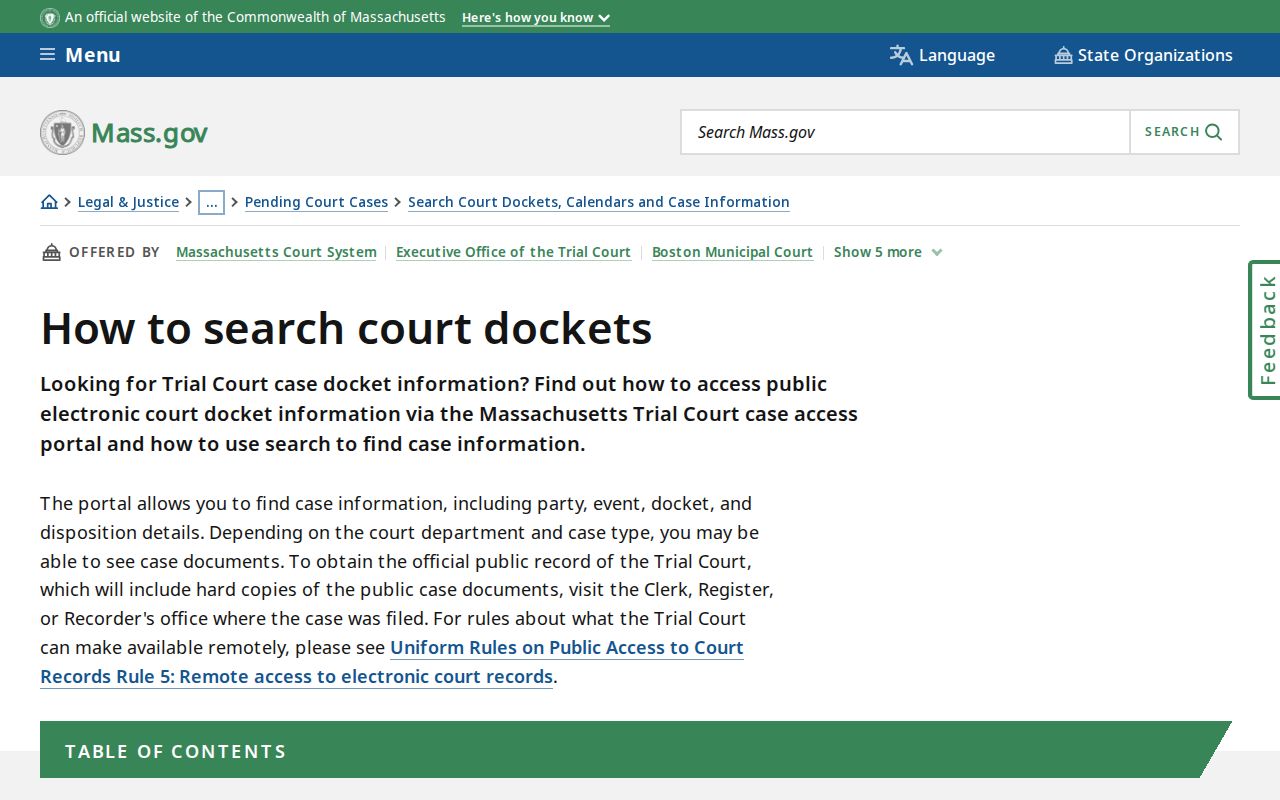 North Andover resident lookup reference for Massachusetts court docket search instructions