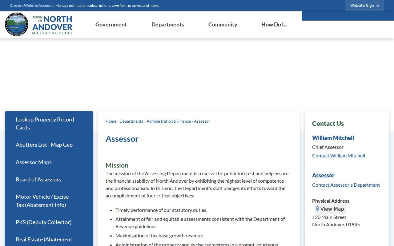 North Andover street directory assessor office information